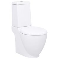 vidaXL Inodoro WC redondo de cerámica flujo hacia abajo blanco