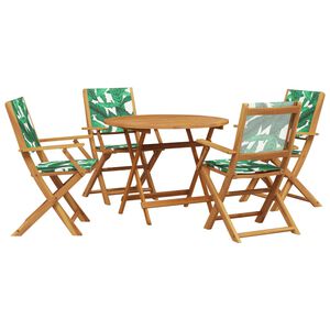 vidaXL Set de comedor jard&iacute;n 5 pzas tela madera maciza estampado hojas
