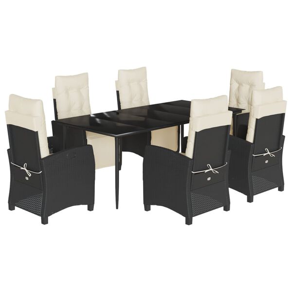 vidaXL Set de comedor de jard&iacute;n 7 pzas y cojines rat&aacute;n sint&eacute;tico negro