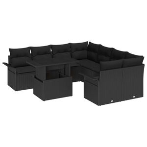 vidaXL Conjunto de sof&aacute; de jard&iacute;n 9 pcs Negro Rattan de Poli&eacute;ster
