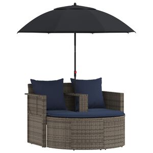 vidaXL Sof&aacute; de jard&iacute;n 8 pcs Gris y azul marino rat&aacute;n sint&eacute;tico