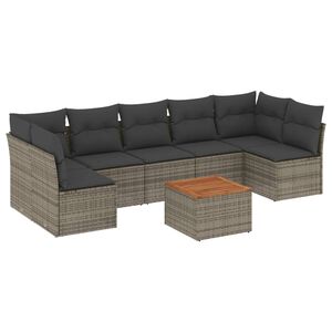 vidaXL Set de sof&aacute;s de jard&iacute;n 8 pzas y cojines rat&aacute;n sint&eacute;tico gris
