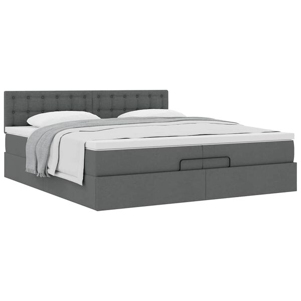 vidaXL Estructura de cama otomana con colch&oacute;n gris oscuro 200x200 cm
