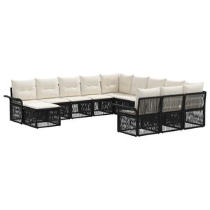 vidaXL Conjunto de sof&aacute;s de jard&iacute;n 12 uds. Negro y Blanco Crema