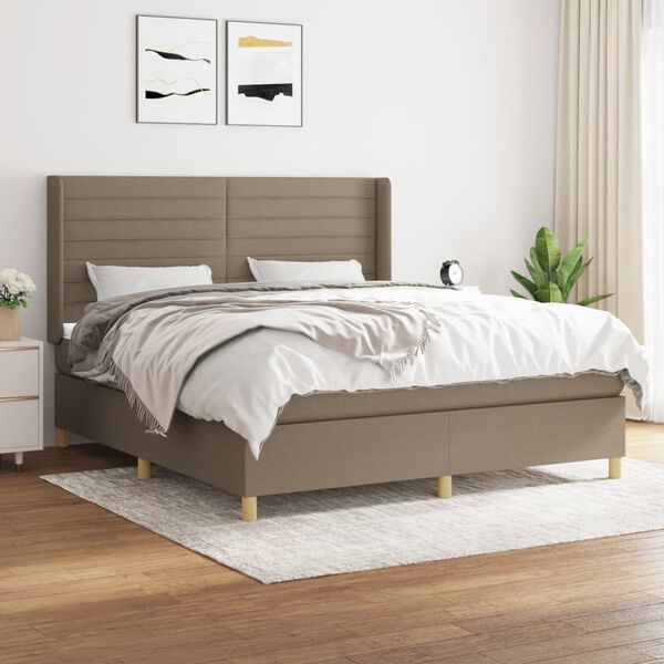 vidaXL Cama box spring con colch&oacute;n tela gris taupe 180x200 cm