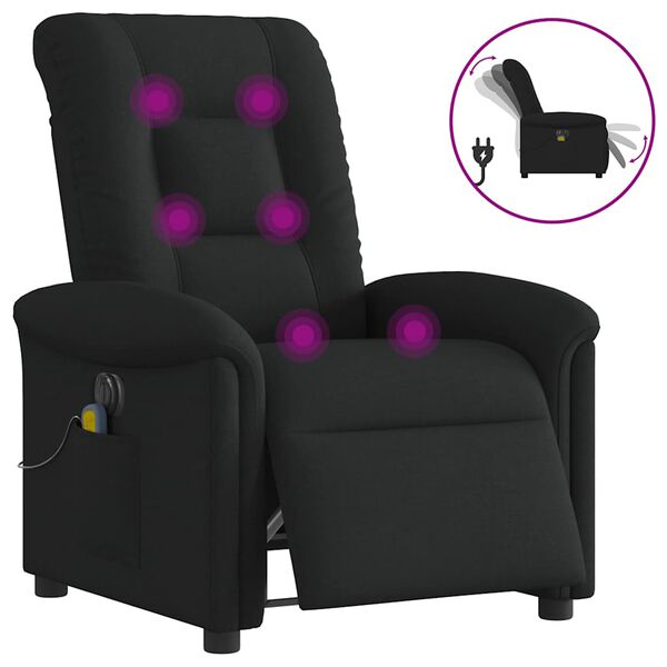vidaXL Sillón reclinable de masaje eléctrico tela negro