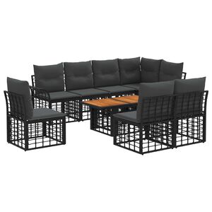 vidaXL Conjunto de sof&aacute;s de jard&iacute;n 9 uds. Negro y gris oscuro