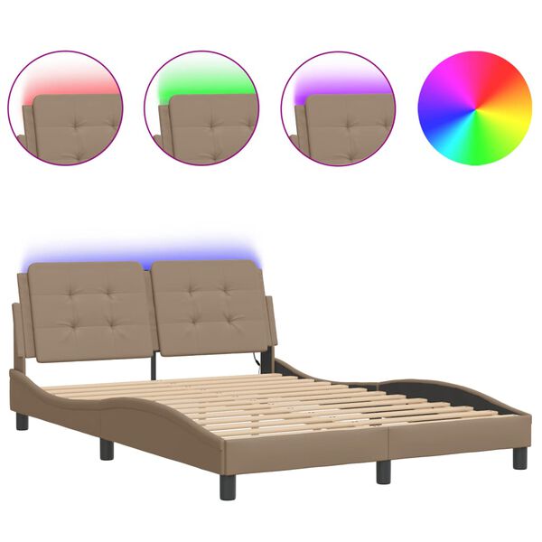 vidaXL Estructura de cama con LED sin colch&oacute;n Zadar capuchino 140x190 cm