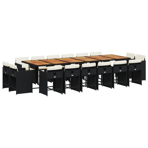 vidaXL Set de muebles jard&iacute;n 17 pzas con cojines rat&aacute;n sint&eacute;tico negro