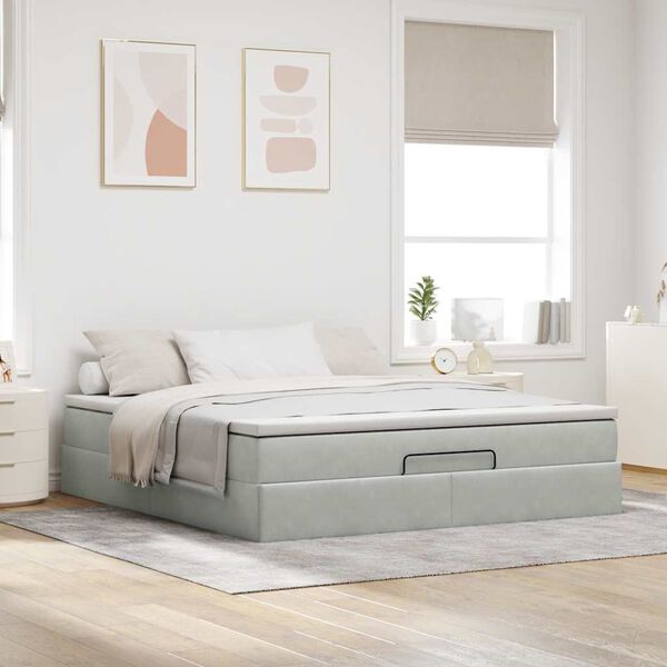 vidaXL Estructura de cama otomana con colch&oacute;n gris claro 180x200cm
