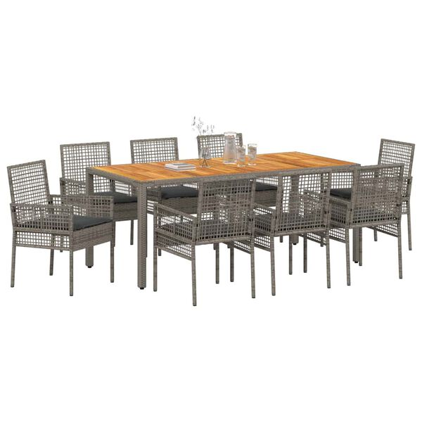 vidaXL Conjunto de Comedor de Jard&iacute;n 9 pcs Gris rat&aacute;n sint&eacute;tico