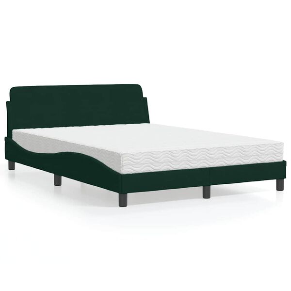 vidaXL Cama con colch&oacute;n Dover terciopelo verde oscuro 140x200 cm