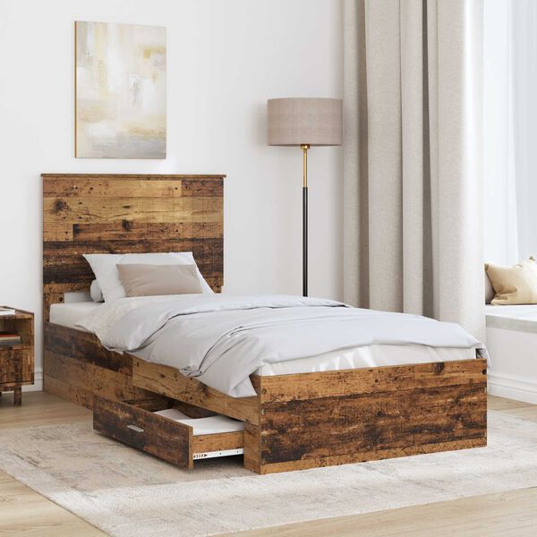 vidaXL Estructura de cama con cabecera Madera vieja 90 x 200 cm