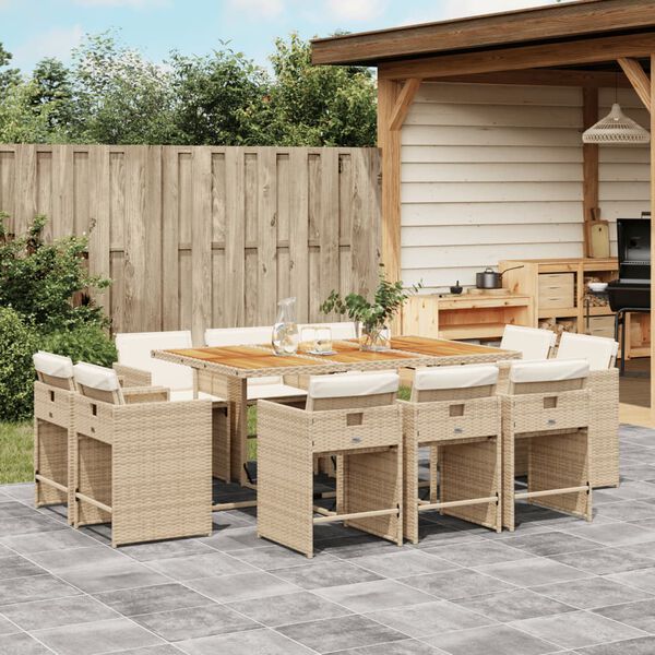 vidaXL Set comedor de jard&iacute;n 11 pzas con cojines rat&aacute;n sint&eacute;tico beige