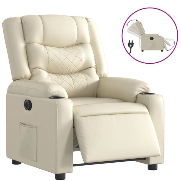 vidaXL Sillón reclinable eléctrico de cuero sintético crema