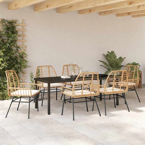 vidaXL Conjunto de Comedor de Jard&iacute;n 7 pcs Marr&oacute;n rat&aacute;n sint&eacute;tico