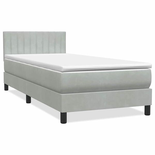 vidaXL Cama box spring con colch&oacute;n y LED terciopelo gris claro 100x210 cm
