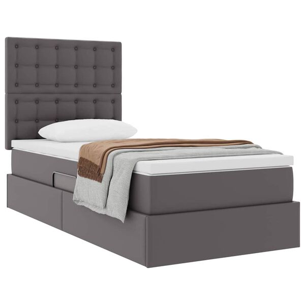 vidaXL Cama con almacenamiento Gris 90 x 190 cm Cuero sint&eacute;tico