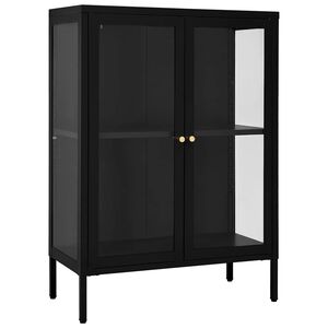 vidaXL Aparador de acero y vidrio negro 75x35x105 cm