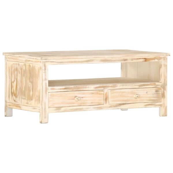 vidaXL Mesa de centro de madera maciza de mango blanco 90x50x40 cm