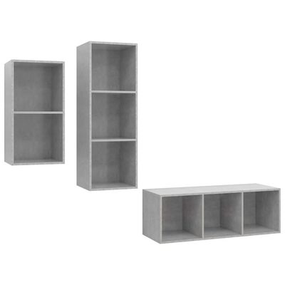 vidaXL Set de muebles de salón 3 pzas madera ingeniería gris hormigón