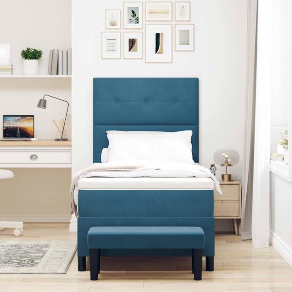vidaXL Cama tipo Box Spring Azul oscuro 90 x 190 cm Terciopelo