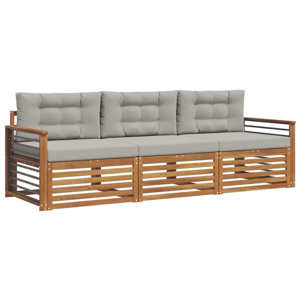 vidaXL Conjunto de sof&aacute;s de exterior 3 pcs Gris Natural y Claro