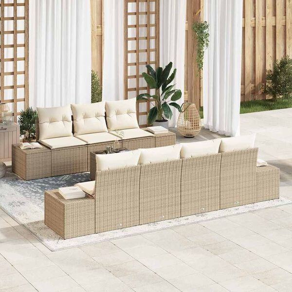 vidaXL Conjunto de sofá de jardín 8 pcs Beige ratán sintético