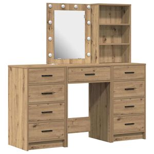 vidaXL Mesa de tocador con caj&oacute;n 3 pcs Marr&oacute;n Madera contrachapada