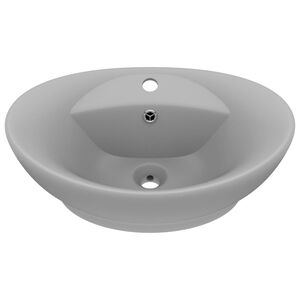 vidaXL Lavabo lujoso ovalado con rebosadero cer&aacute;mica gris claro mate
