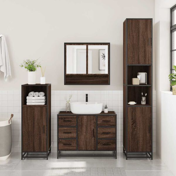 vidaXL Set de muebles baño 4 pzas madera contrachapada roble marrón