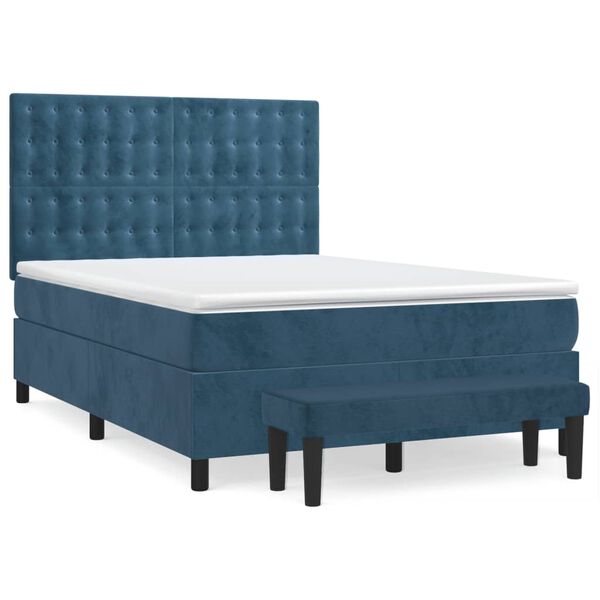 vidaXL Cama box spring con colch&oacute;n terciopelo azul oscuro 140x190 cm