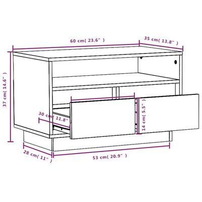 vidaXL Mueble de TV de madera maciza de pino blanco 60x35x37 cm