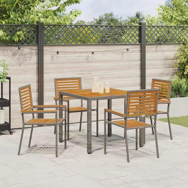 vidaXL Conjunto de Comedor de Jard&iacute;n 5 pcs Gris rat&aacute;n sint&eacute;tico