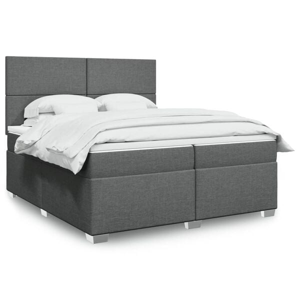vidaXL Cama box spring con colch&oacute;n tela gris oscuro 200x200 cm