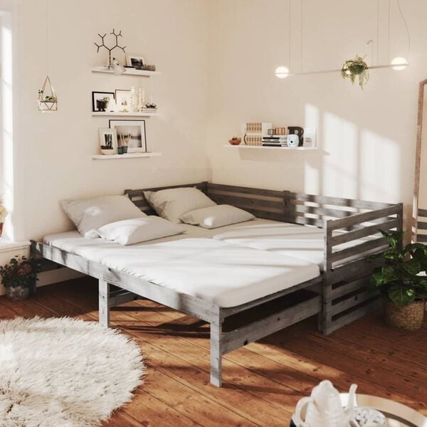 vidaXL Sof&aacute; cama extra&iacute;ble sin colch&oacute;n gris 2x(90x200) cm
