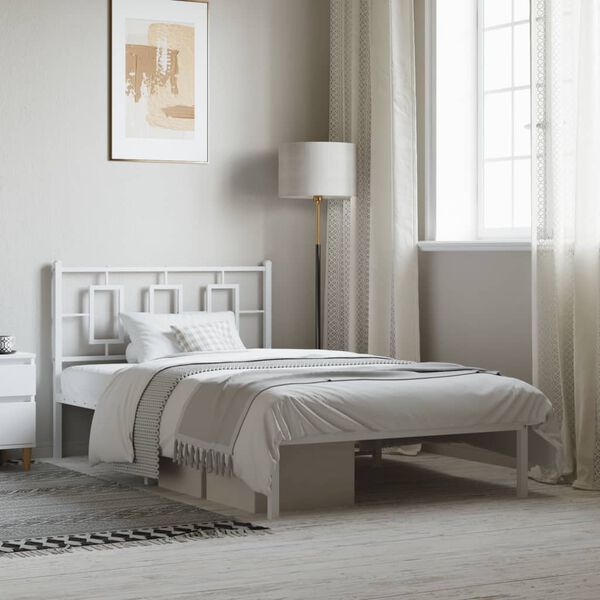vidaXL Estructura cama sin colch&oacute;n con cabecero metal blanco 107x203cm