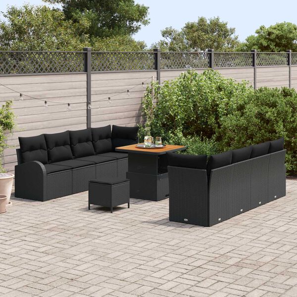 vidaXL Conjunto de sof&aacute; de jard&iacute;n con coj&iacute;n con almohada 11 pcs Negro