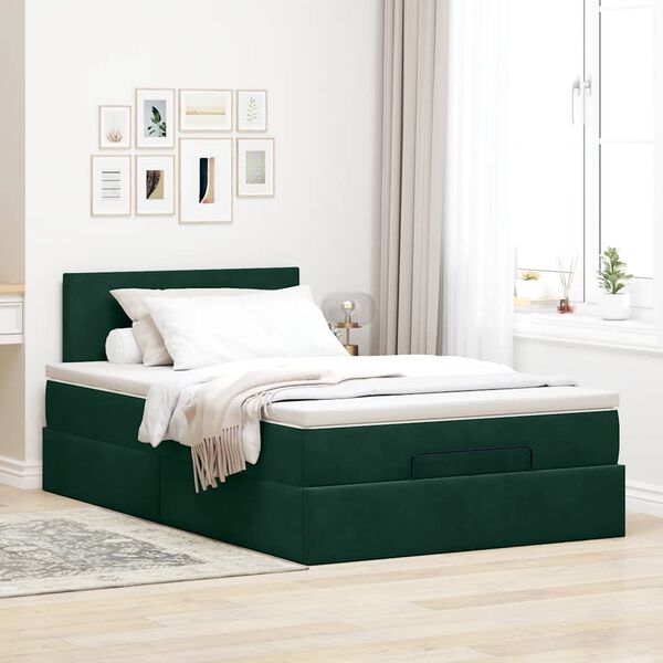 vidaXL Estructura cama otomana colchón terciopelo verde oscuro