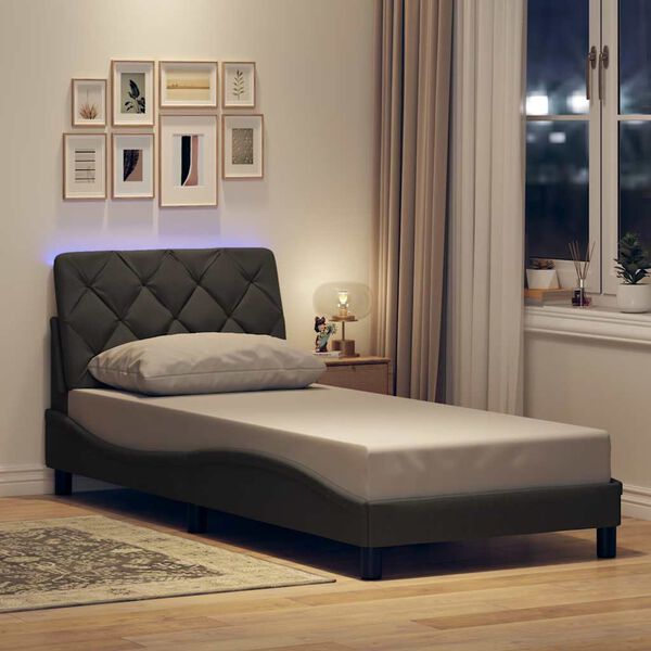 vidaXL Estructura cama con LED sin colch&oacute;n tela gris oscuro 90x200 cm