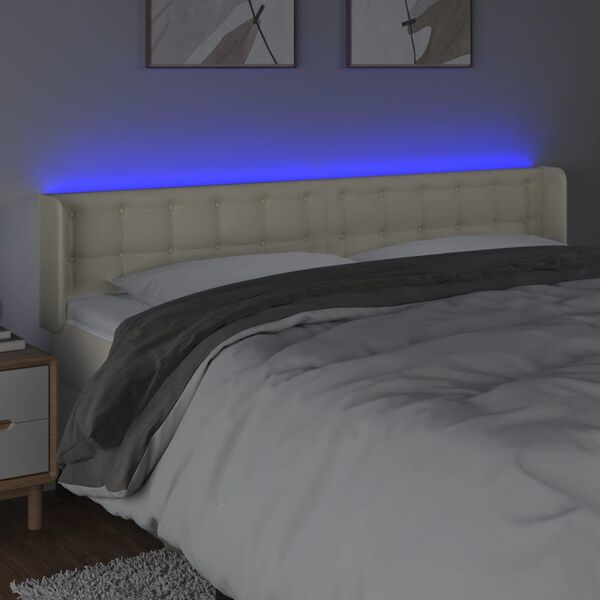 vidaXL Cabecero con LED cuero sint&eacute;tico crema 203x16x78/88 cm