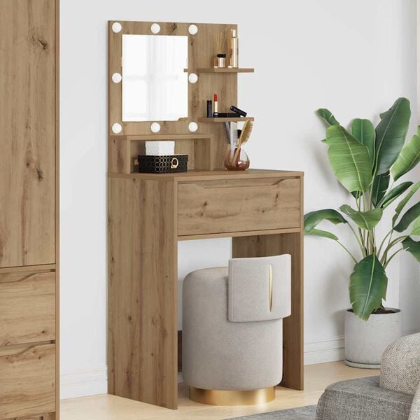 vidaXL Mesas de tocador de dormitorio con caj&oacute;n Roble artesanal