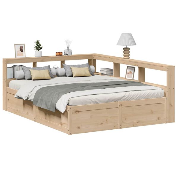 vidaXL Cama con estanter&iacute;a sin colch&oacute;n madera maciza de pino 150x200cm
