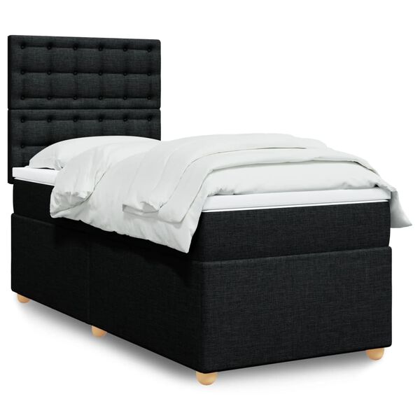 vidaXL Cama box spring con colch&oacute;n tela negro 90x200 cm