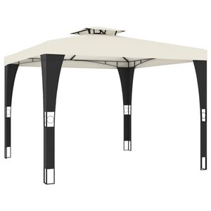 vidaXL Cenador con doble techo acero crema 2,98x2,98 m