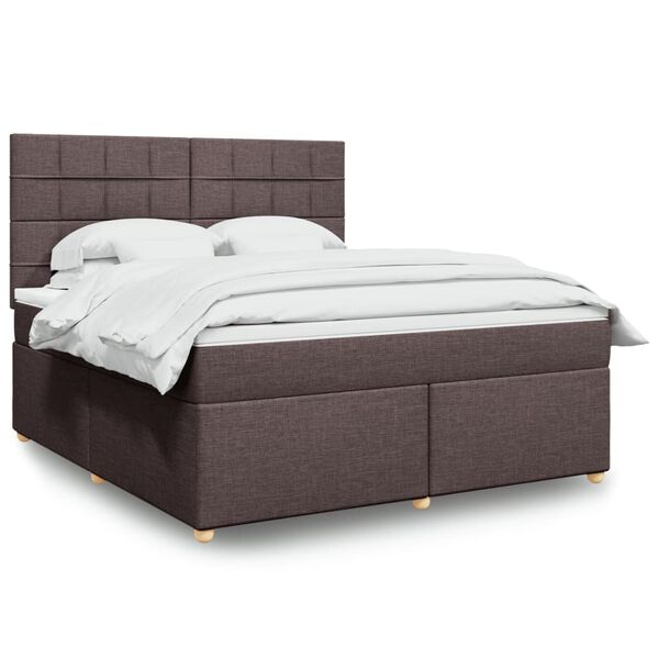 vidaXL Cama box spring con colch&oacute;n tela marr&oacute;n oscuro 180x200 cm