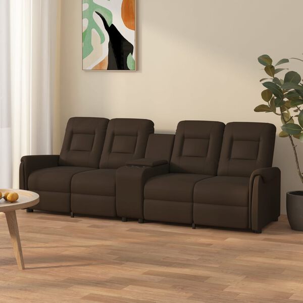 vidaXL Sill&oacute;n de masaje reclinable 4 plazas con portavasos marr&oacute;n