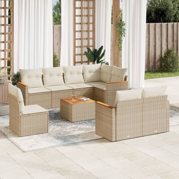vidaXL Set de sof&aacute;s de jard&iacute;n 9 pzas con cojines rat&aacute;n sint&eacute;tico beige