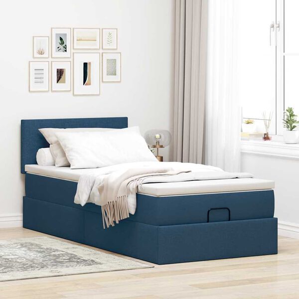 vidaXL Estructura de cama otomana con colch&oacute;n tela azul 80x200cm