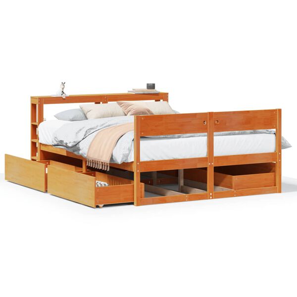 vidaXL Cama sin colchón madera maciza de pino marrón cera 160x200 cm